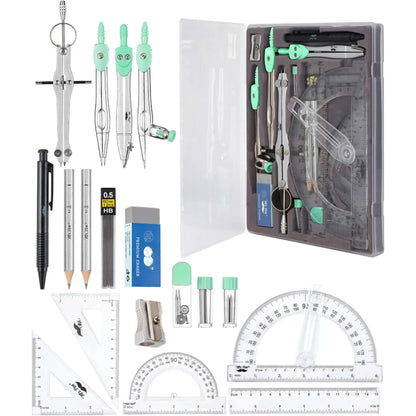 - Geometry Set, 15 count Set with 6 Inch Swing Arm Protractor | IncludesMetal Divider, Set Squares, Ruler, Compasses for Math for Drafting & School Supplies