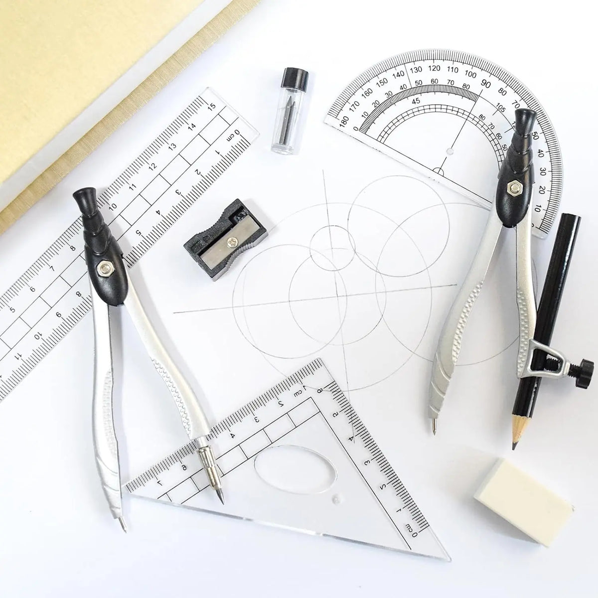 Geometry Set, 10 count Math Protractor Compasses Kit with Ruler, Triangles, Eraser, Sharpener, Lead Refills, Pencil, Storage Box, Drafting Drawing Tools for Architects Engineers Artists