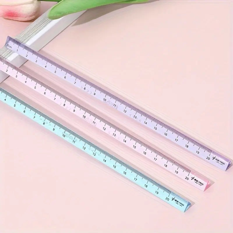 3-Piece Ruler Set, High Clarity Glossy Surface, Clear Ruler, Drawing and Exam Rulers, Durable Educational Tools, Desk Ruler, Learning Supplies