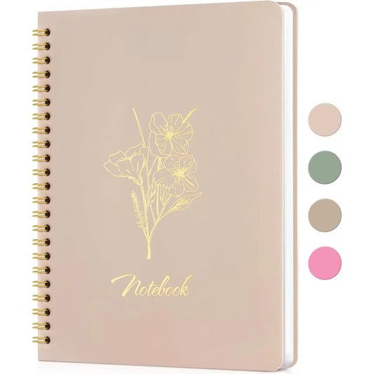Notebooks for Work, Small Cute Beige Hardcover Spiral Journal 6x9, 100 Pages | Aesthetic College Ruled Notebooks & Writing Pads for Women, Students, Office, School,  Thick Paper