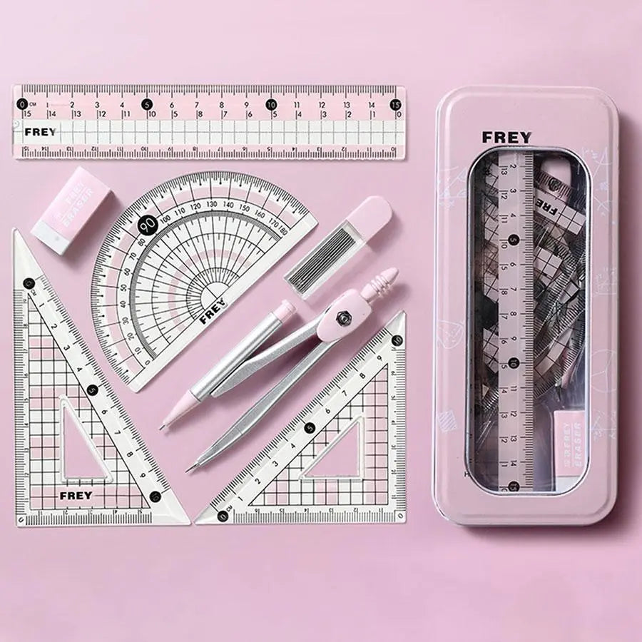 Compass & Ruler Set, Measuring Instrument, 7 Counts/set Including Compass & Measuring Ruler& Eraser & Lead, School Supplies for Students, Office Supplies