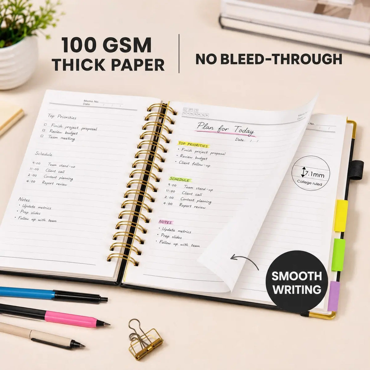 2026 Hardcover Spiral Notebook, 300 Pages, Leather, 5-Subject, 8x10 Inch, Removable Dividers, for Work, School, Travel, Study