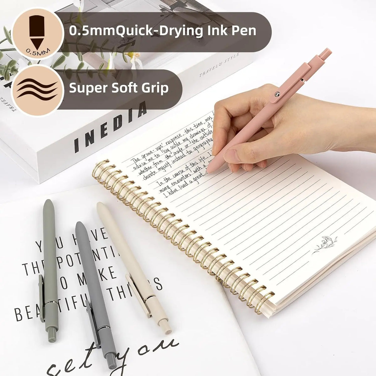 Cute Spiral Notebook Set For Women, Bible Journal Set, 3 Pack A5 Spiral Notebook + 5 PCS Gel Pens + 600 Sticky Notes + Gift Box, Aesthetic Gift Set for Work Students School Office Supplies,back to school,back to school haul