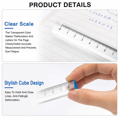 6 pieces of 20cm square plastic ruler, gradient transparent ruler, suitable for students, office staff, classroom learning, office drawing and measurement