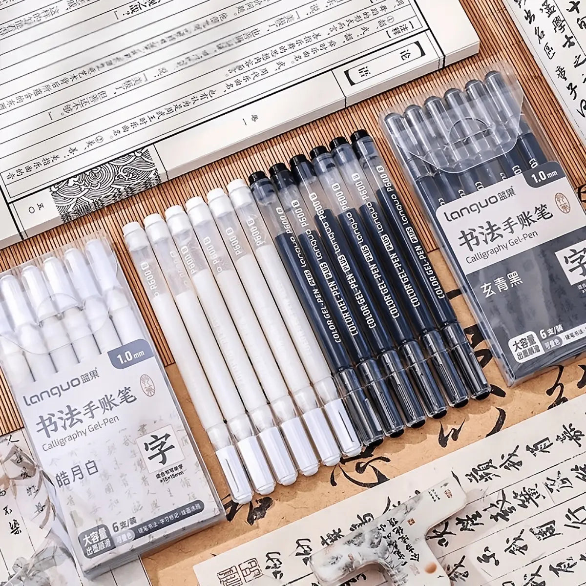 LANGUO 12PCS Black & White Gel Pens, 0.6mm & 1.0mm Fine Point Premium Ink Gel Pens, Ideal for Black Paper, Journaling, Drawing, Back to School, Art & Office Supplies