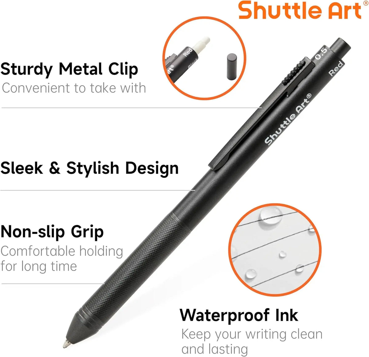 Shuttle Art 4 in 1 Gravity-Activated Multicolor Pen, 2 Pack Retractable Ballpoint Pens with 1.0mm Black Blue Red Ink and 0.5mm Mechanical Pencil, Multifunction Pens Fresh Style Gift Set for Writing School Office Home,back to school,back to school shopping