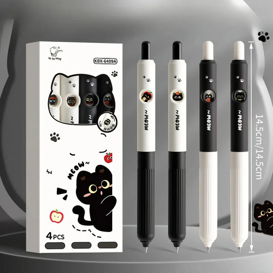 4pcs Kawaii Cat Rotate Gel Pens with Meow & Paw Print Design, 0.5mm Fine Point Quick-Dry Black Ink-Smooth Writing Retractable Pens Cute, Ergonomic Grip - for Students &School, Office, Diary, Journaling - Birthday/Christmas Gift, Stationery Writing Tools