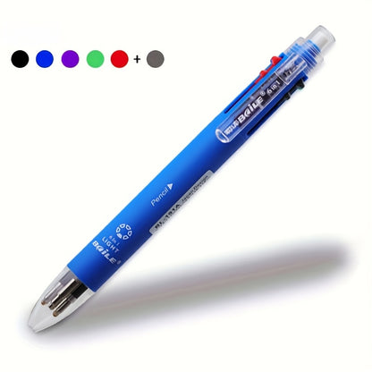 1pc 6-In-1 Multicolor Ballpoint Pens 5-Color Ballpoint Pen 1pc Automatic Pencil with Eraser for Office Writing Supplies Stationery School Supplies, And Teacher Gifts (5-Color Ballpoint Pen And 1pc Automatic Pencil Lead = 6-In-1)