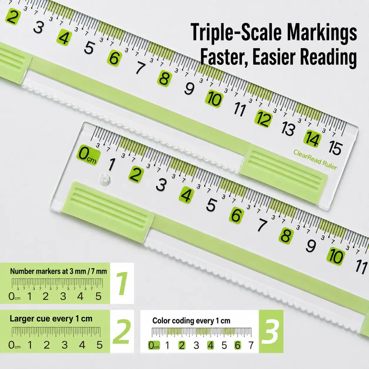 EpenGo Honeycomb Anti-Slip Geometry Ruler Set – 4-Piece Student Math Measuring Kit with Eye-Friendly Green Markings, Includes 15cm Straight Ruler, Protractor & Triangle Rulers
