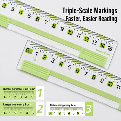 EpenGo Honeycomb Anti-Slip Geometry Ruler Set – 4-Piece Student Math Measuring Kit with Eye-Friendly Green Markings, Includes 15cm Straight Ruler, Protractor & Triangle Rulers
