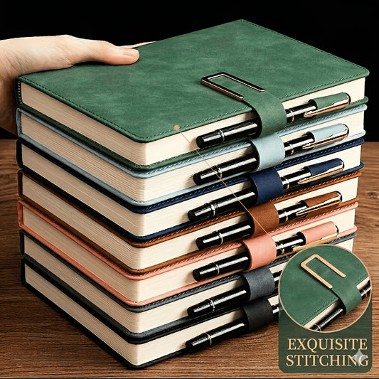 1pc A5 Leather 200 Pages Hardcover Notebook, Lined Notebook Journals With Strong Cober Stitching, 80 GSM Thick Durable Paper For School Work Bussiness, Back To School, Easter Gift, Assorted Color