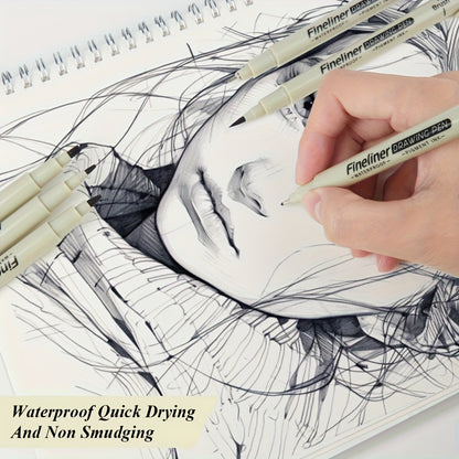 Multi-Line Drawing Pen Set: 5/6/9pcs Black Fine Waterproof Ink Pens for Document Writing, Line Art Painting, Dot Journaling, Sketch Outlines & Cartoon Animation – Essential Office Accessories for Professional Artistic Use