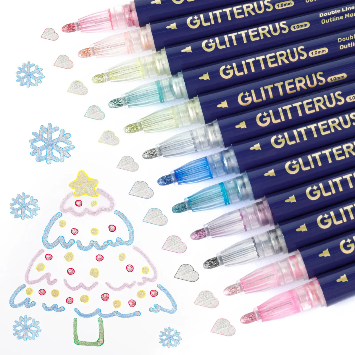 Glitterus Glitter Outline Shimmer Markers & Metallic Gel Pens - Fine Rollerball Tip, Cute Floral Patterns, Shimmering Bright Bold Office Art Supplies, Easy to Use, Back to School Shopping, TikTok Shop Back to School, Teenage Girls Sohochic Gifts