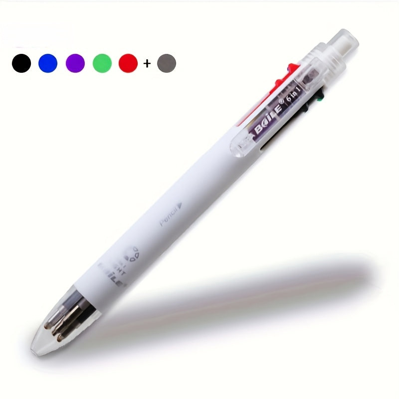 1pc 6-In-1 Multicolor Ballpoint Pens 5-Color Ballpoint Pen 1pc Automatic Pencil with Eraser for Office Writing Supplies Stationery School Supplies, And Teacher Gifts (5-Color Ballpoint Pen And 1pc Automatic Pencil Lead = 6-In-1)