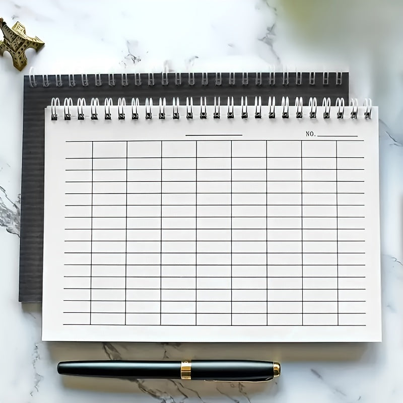 A5 Spiral Bound Grid Paper Notebook 100 Pages Blue/Black Textured Cover Horizontal/Vertical Layout Options for Time Tracking Ranking Accounting Inventory Management Activity Planning Grid Notebook