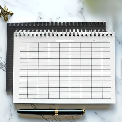 A5 Spiral Bound Grid Paper Notebook 100 Pages Blue/Black Textured Cover Horizontal/Vertical Layout Options for Time Tracking Ranking Accounting Inventory Management Activity Planning Grid Notebook