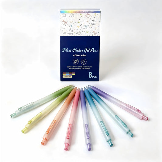8Pcs Retractable Gel Pens, 0.5mm Black Quick-Dry Smooth Ink, Gradient Pastel Barrel, Silent-Click Mechanism, Gift-Ready for Teen Girls, Journaling & Office Stationery school pack practice essential accessory retractable pen holiday writing tool lover love