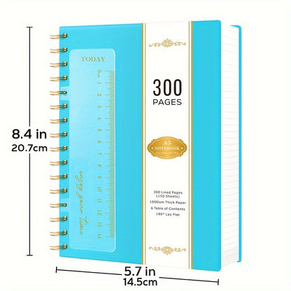 3 Pack Spiral Notebook Journal, A5 Hardcover Notebook with 300 Pages Paper, College Ruled Notebook with Ruler, PVC Cover Notepad for Women, 100GSM Thick Paper, 5.7" X 8.4", School Supplies