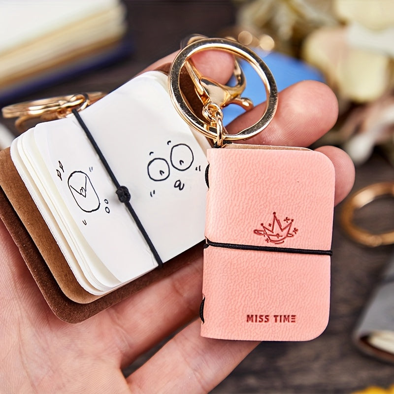 Travel MINI PU Leather Keychain Notebook - Monet-Inspired Impressionist Art Journal, Undated Pages, Compact Portable Planner for Daily Use & Gift (Blue, Grey, Red, Pink, Brown)