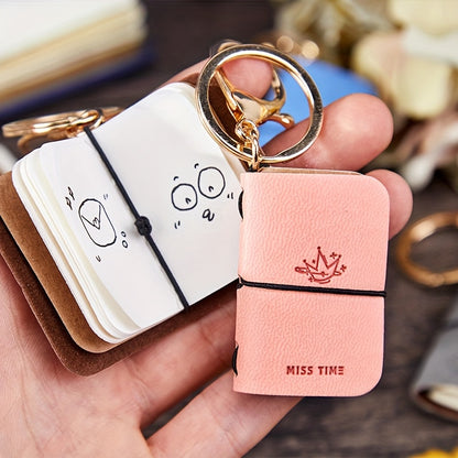 Travel MINI PU Leather Keychain Notebook - Monet-Inspired Impressionist Art Journal, Undated Pages, Compact Portable Planner for Daily Use & Gift (Blue, Grey, Red, Pink, Brown)