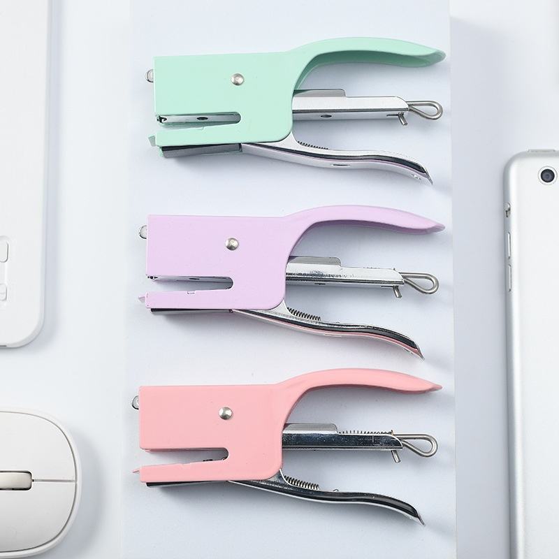 Macaron Color Metal Handheld Stapler, Labor-Saving Portable Mini Stapler for Office School Students, Cute Desk Stationery Supplies