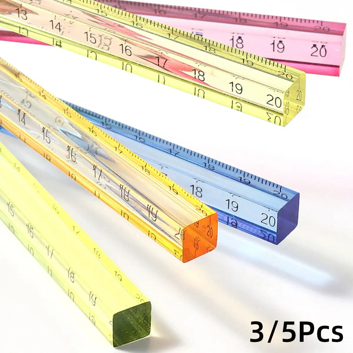 3/5Pcs Gradient Transparent Ruler, Measuring Instrument, 20cm Length, Square Edge Thickened Design for Strength and Durability, Clear Accurate Measurement Scale, Smooth Edges, Portable, Suitable for Study, Drawing, Office and Daily Measuring