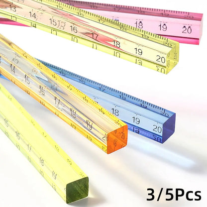 3/5Pcs Gradient Transparent Ruler, Measuring Instrument, 20cm Length, Square Edge Thickened Design for Strength and Durability, Clear Accurate Measurement Scale, Smooth Edges, Portable, Suitable for Study, Drawing, Office and Daily Measuring