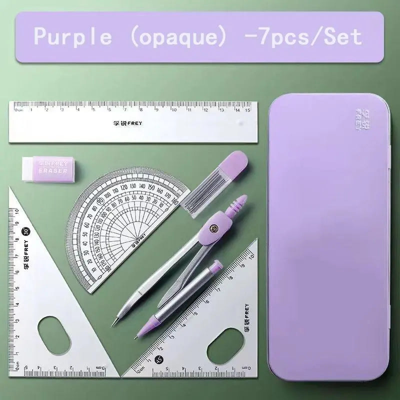 Compass & Ruler Set, Measuring Instrument, 7 Counts/set Including Compass & Measuring Ruler& Eraser & Lead, School Supplies for Students, Office Supplies