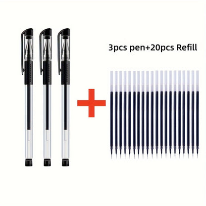 [Business Sign Pens] 23pcs [3pcs Pen And 20pcs Refills] Business Sign Pens Blackcollege High School Students Office Stationery Examination Water Pen Needle Head 0.5Mm Neutral Pen