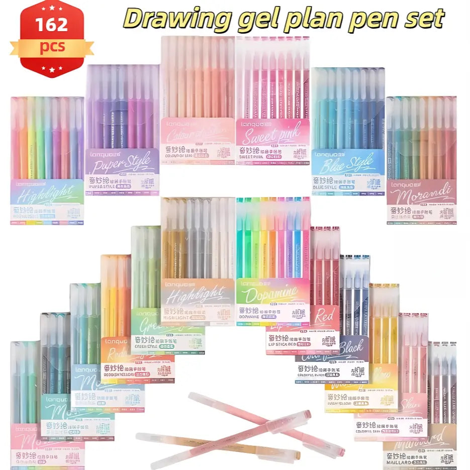 Languo 162/213pcs Gel Pen Set, Pens Set, 0.6mm Tip, Rich Colors, Smooth Writing, Large Ink Capacity, Multifunctional for Office, Art, DIY, Scrapbooking