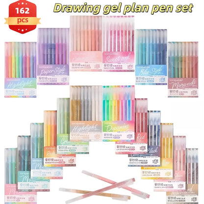 Languo 162/213pcs Gel Pen Set, Pens Set, 0.6mm Tip, Rich Colors, Smooth Writing, Large Ink Capacity, Multifunctional for Office, Art, DIY, Scrapbooking