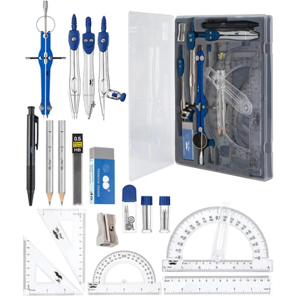 - Geometry Set, 15 count Set with 6 Inch Swing Arm Protractor | IncludesMetal Divider, Set Squares, Ruler, Compasses for Math for Drafting & School Supplies
