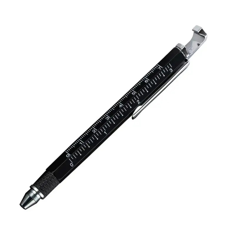 Silvery Portable and Compact 6-in-1 Multi-Tool Metal Ballpen Set - with Screwdriver, Ruler, Bottle Opener, Stylus, Phone Stand, 5 Refills, Smooth Handling - Office Stationery Accessory for Repairs, Assembly