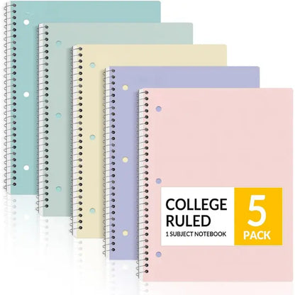 5 Pack Spiral Notebooks, 1-Subject, College Ruled Paper, 8" x 10-1/2", 70 Sheets per Notebook,3-Hole Punched Paper, Pink,Purple, Blue, Green, Yellow Spiral Lined Notebooks for School,Work