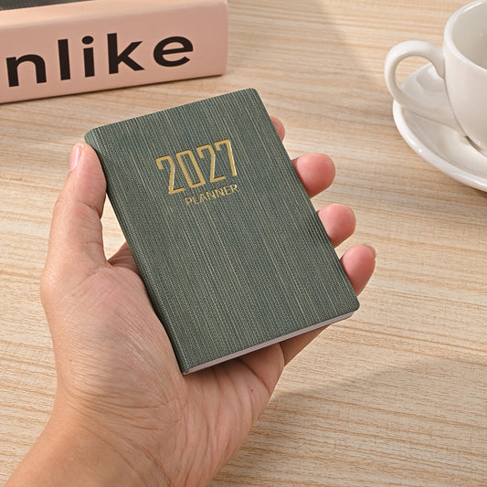 1 A7-sized 2027 English Planner, 64-sheet 128-page Slim Weekly Notebook, 365-day Daily Planner Calendar, A7 Mini Portable Pocket Daily Planner, PU Leather Small Notebook