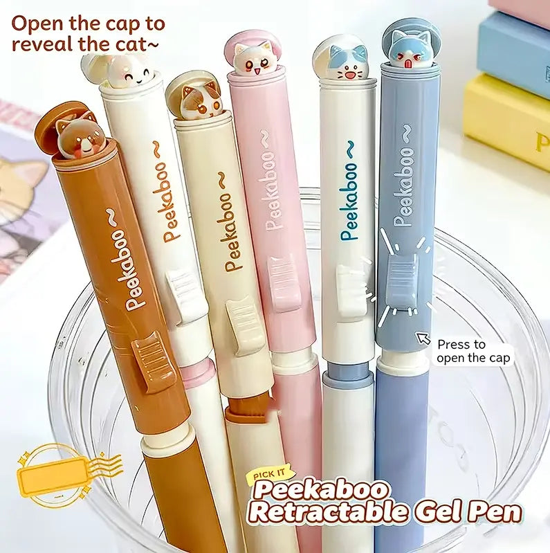 Noluck 6pcs Cute Kitten Click Ballpoint Pens, 0.5mm Black ST Refills, Quick-Drying Click Mechanism, Smooth Writing, Office Stationery, Office Accessories, College Supplies, Teenage Girls Gifts