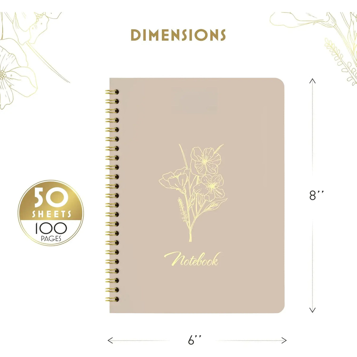 Notebooks for Work, Small Cute Beige Hardcover Spiral Journal 6x9, 100 Pages | Aesthetic College Ruled Notebooks & Writing Pads for Women, Students, Office, School,  Thick Paper
