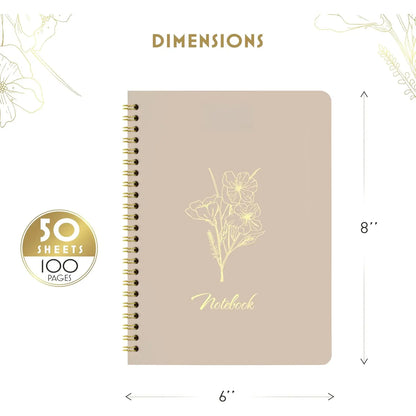 Notebooks for Work, Small Cute Beige Hardcover Spiral Journal 6x9, 100 Pages | Aesthetic College Ruled Notebooks & Writing Pads for Women, Students, Office, School,  Thick Paper
