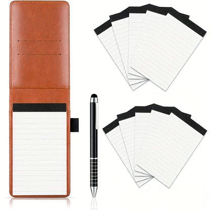Compact Notepad Holder Bundle with Pen • 50 Pages Each, Mini Travel Faux Leather Journal • Stylish Back-To-School Essentials (Brown/Blue/Black) • For School, Workplaces, Eateries