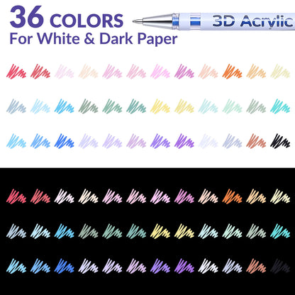 KEMYR 3D Acrylic Gel Pens, 12/24/36/48 Bold Vibrant Ink Colors, 1mm Bullet Tip, Smooth Writing, for Dark Black Paper, Doodle Art, Greeting Card Crafting, Sketchbook Ideas, Fabric, Leather, Office Art Supplies