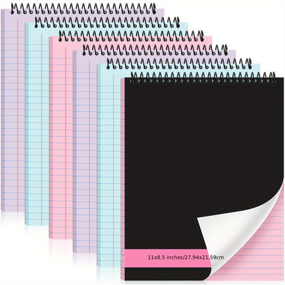 6pcs Legal Pad Top Spiral Bound Notebook 11 X 8.5 Inches Wirebound Notepad Double Sided Ruled Memo Office Steno Book with Stiff Back Durable Cover for Business, 70 Sheets