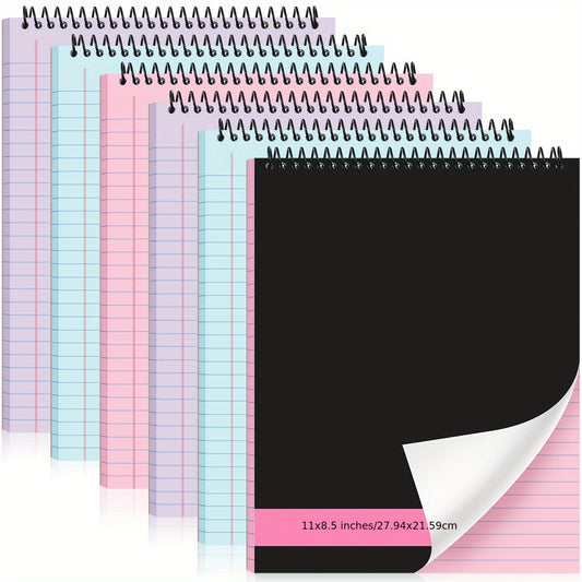 6pcs Legal Pad Top Spiral Bound Notebook 11 X 8.5 Inches Wirebound Notepad Double Sided Ruled Memo Office Steno Book with Stiff Back Durable Cover for Business, 70 Sheets