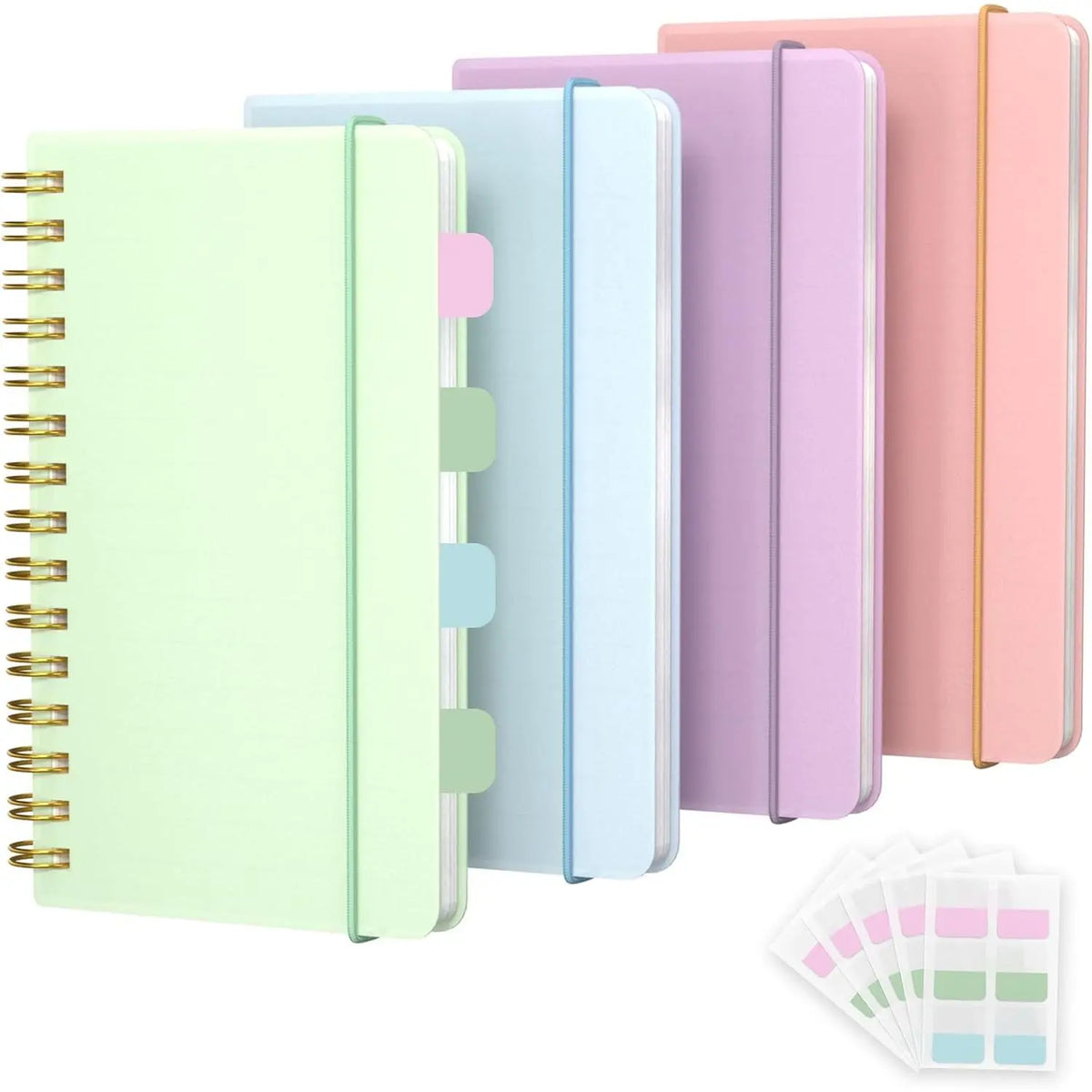 4 Pack 5x7 Small Spiral Notebook, Hardcover Spiral Journal Notebook with Removable Dividers Tabs, Note Books for Note Taking, Work, School, Cute Notebooks with Strap 50 Sheet