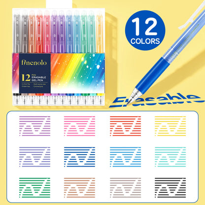FINENOLO Retractable Erasable Gel Pens Set - 12/24/36 Colors, 0.7mm Medium Point Smooth Clicker with Eraser, Non-Toxic Acid-Free, for Note Taking, School Supplies, Back to School Shopping Arts & Crafts Gift, Backtoschoolshopping