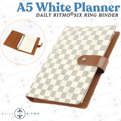 DAILY RITMO A5 Checkered PU Leather 6-Ring Binder Notebook - 160-Page To-Do List Planner, Work Notebook, Daily To Do List Notepad, Office Stationery, Desk & Work & Office Accessories