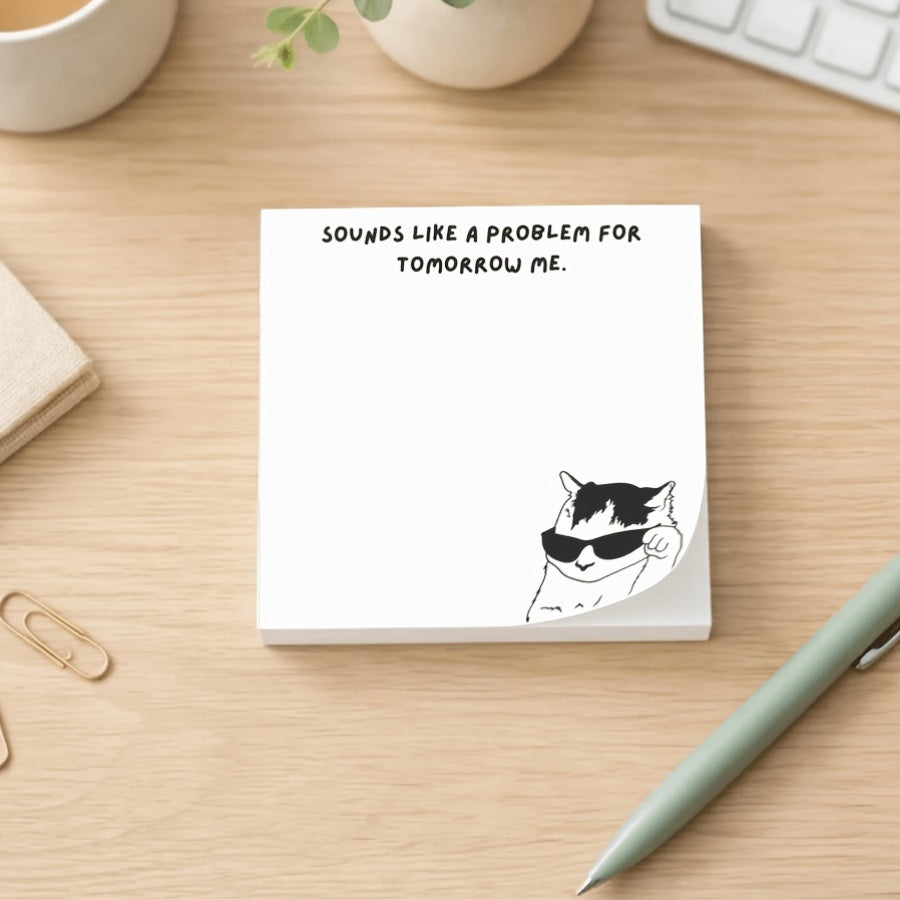 Funny "Problem for Tomorrow Me" Cat Memo Pad, Sarcastic Office Humor, Relatable Procrastination Stationery, 50 Sheets Aesthetic Desk Decor, Coworker Gift Idea