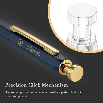 Blue Gel Pen-Stunning Click Pen with 24K  Finish, Hexagonal Design, ADMOK Black Refill,   Set for Men & Women, Professional Executive Office, Nice Fancy Retractable Pens