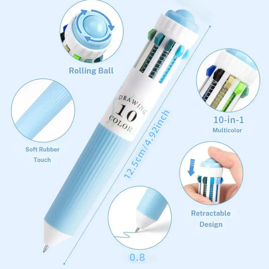 10-in-1 Plastic Colored Ballpoint Pens, 6/12 Pack (60/120 Multicolor Options), 0.8mm Fine Point Retractable Pens for Youth, Back to School/College Supplies, TikTokShopBackToSchool Office Stationery