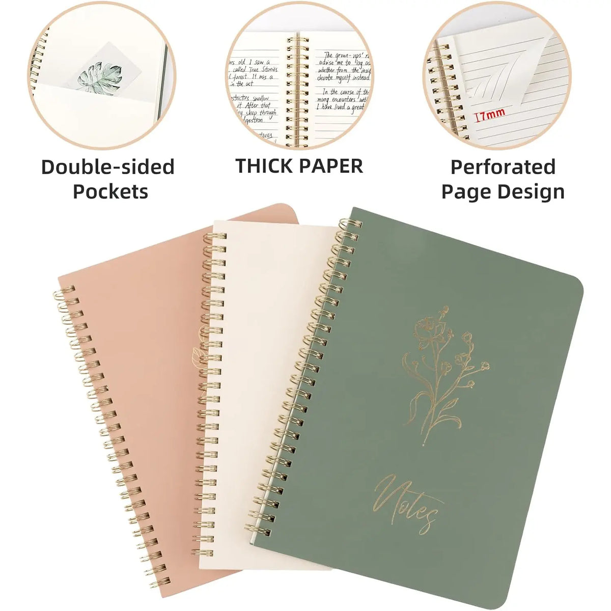Cute Spiral Notebook Set For Women, Bible Journal Set, 3 Pack A5 Spiral Notebook + 5 PCS Gel Pens + 600 Sticky Notes + Gift Box, Aesthetic Gift Set for Work Students School Office Supplies,back to school,back to school haul