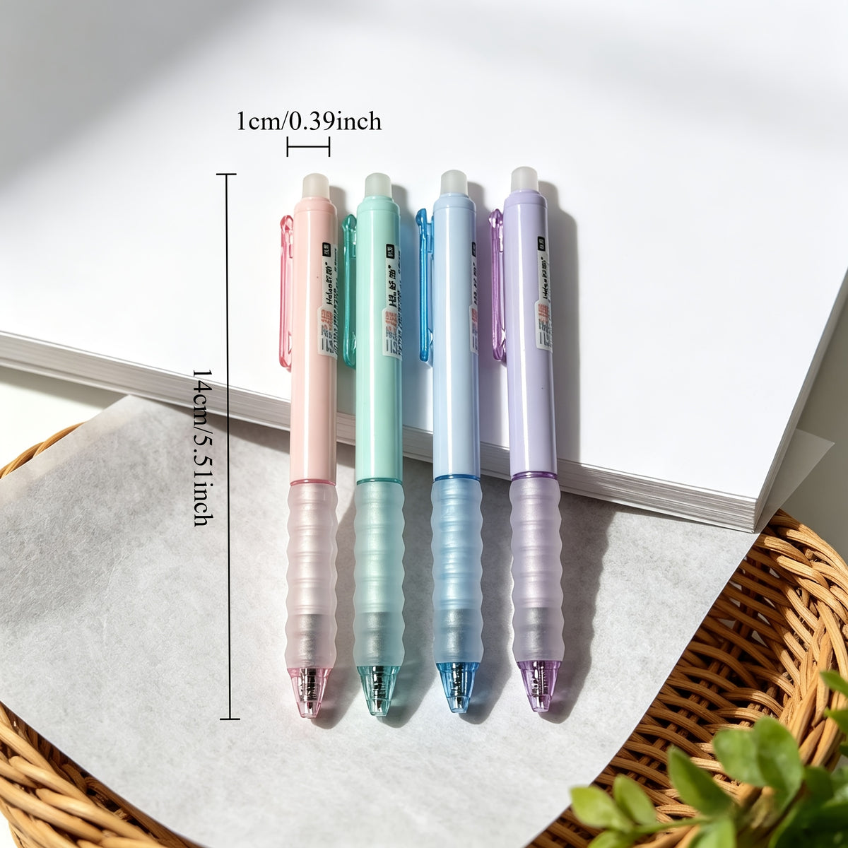 4pcs Set: 2 Pens + 2 Refills in Random Macaron Colors, Cloud-Grip Comfortable Erasable Gel Pens. Retractable Click Mechanism with Blue/Black Ink, Easy to Erase Mistakes, Includes Built-in Eraser. Cloud-Grip Design for Comfortable, Fatigue-Free